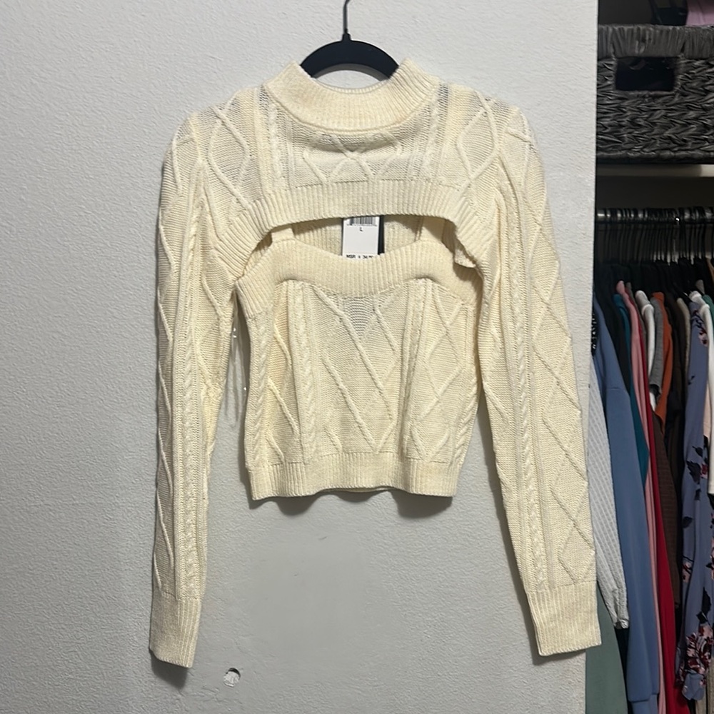 Say What? Cream Cowl Neck Cable Knit Sweater